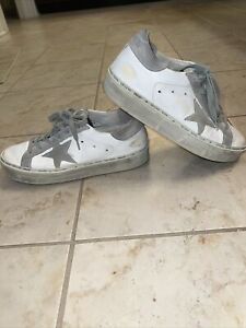 Size 8 (38) - Golden Goose Hi Star White - Grey Star Preowned Authentic