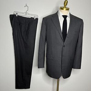 Kiton Napoli Suit Super 180s 14 Micron Mens Check Wool Gray (52 It) 44R 38W