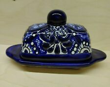 Talavera Mexico Pottery Covered Butter Dish Hand Made Blue & White