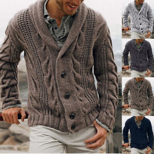Men Warm Knitted Cardigan Jumper Sweater Shawl Casual Button Down Pullover Coat