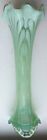 Tall Green Opalescent Art Glass Fluted Tulip Vase Three Footed 11.75
