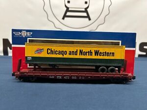 Mth S Scale Chicago North Western #475015 Flat Car w/ 48’ Trailer 35-76001