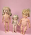 3 Vintage Old Dolls blonde Hair Sleeper Eyes Plastic LOT #1 Nude as is Flawed