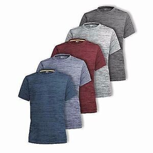 [5 Pack] Mens Active Athletic T Shirts Gym Running Workout Dry-Fit Crew Neck Top