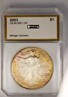2003 United States American Silver Eagle UNC PCI Toning Pink Purple Yellow!