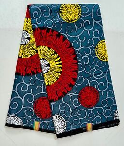 African Print Fabric/ Ankara - Gray, Red, Yellow 