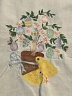 Vintage Easter Tablecloth 65” Round Gorgeous Embroidered Chicks eggs colors