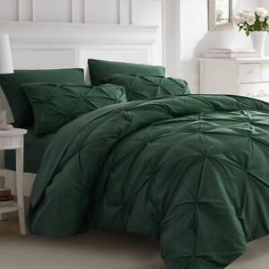 7pc Dark Green Comforter Set Queen Size, Hunter Green Bed in a Bag 7 Piece
