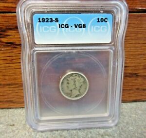 1923-S Winged Liberty Head or Mercury Dime : ICG : VG8 : BUY-IT-NOW