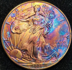 2021 $1 American Silver Eagle BU Double Rainbow ** SEE VIDEO ** - Combined Ship