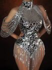 Silver Sequin Tassel Dress Dance Singer Costume Festival Drag Queen Outfit