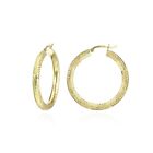 14K Gold Diamond-cut 4x32mm Lightweight Round Hoop Earrings