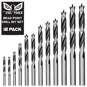 OWL TOOLS Brad Point Wood Drill Bit Set (12 Pack with Storage  Assorted Styles