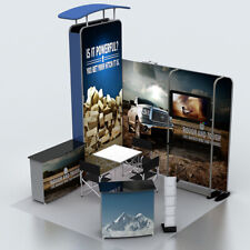10ft Portable Trade Show Booth Pop Up Stand Display with Podium LED Spotlights
