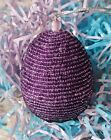 Hand Beaded Jeweled Egg Ornament 3 Inches Purple Easter Spring Decor