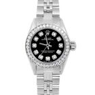 Rolex Ladies Oyster Perpetual Black Diamond Dial Diamond Bezel Watch