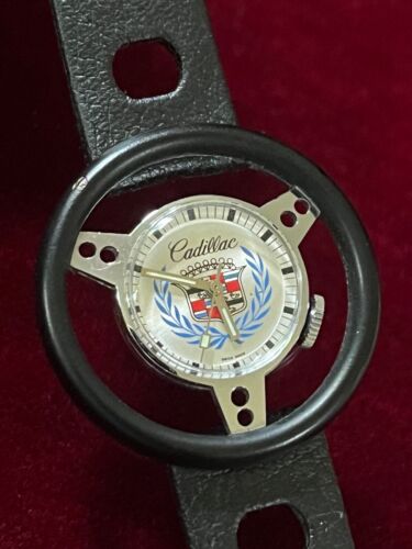 1960s CADILLAC DEALERSHIP PROMOTIONAL WATCH, NOS, BLACK, WORKS GREAT! RARE!