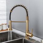 Brushed Gold Spring Kitchen Sink Faucet Pull Down Sprayer Swivel Single Handle
