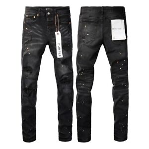 2024 Black new purple brand men's personality fashion splash-ink jeans