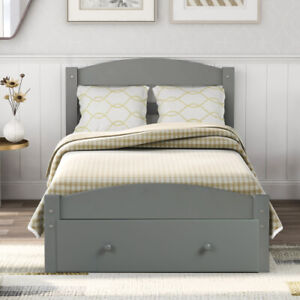 Wooden Bed Frame w/ Storage Drawer Twin Platform Bed Storage Bed For Kids Adults