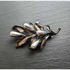 Vintage Grey Silver Pearl Leaf Brooch, Miriam Haskell Style Pin