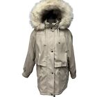 Talbots Petite Small PS Parka Coat Genuine Fur Trimmed Hooded Beige Zip Button