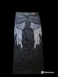 Russo Raw Blue Jeans34x34  Denim Embroidered Pants Baggy Rap Y2K Vintage Jnco