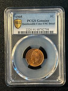1905 Indian Head Uncirculated 1C Penny PCGS Genuine  Details Color