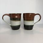 2 Handmade Signed Glazed Pottery Coffee Mug Tea Cup Lot Set Rust Red Black White