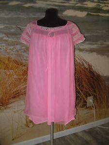 Vintage Babydoll  Nightgown & Robe Set  Pink  Lingerie Nylon And Chiffon Lace