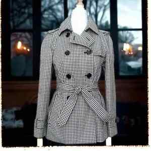 Coach Gingham double breasted black white Tie Waist Trench Coat classic medium