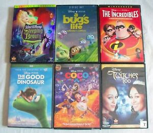 LOT OF 6 DISNEY DVD MOVIES TWITCHES SLEEPING BEAUTY COCO INCREDIBLES BUGS LIFE +