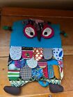 Cute Aqua Blue & Other Colorful Patterned Fabric OWL Purse Backpack Satchel - 11