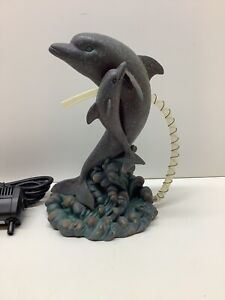 Leaping Dolphins mom & baby garden spitter pond fountain statue 10” EUC