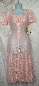 VTG Pink Sheer Lace Dress 3 4 NWT