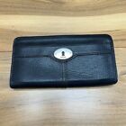 Fossil Maddox Large Wallet Corner Zip Around Black Pebble Leather Credit Card