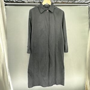 London Fog Hooded Trench Coat Women’s 10 Dusty Black Full Length Y2K Dress Coat