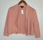 Ann Taylor NEW Open Front Linen Blend Cropped Cardigan Sweater Coral Pink Sz M
