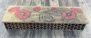 Antique Ties Box Wooden Poppies Hinged Woodburned Long Rectangle Victorian