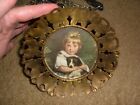 Vintage Girl with Dog Brass Plate. Butterfly Frame. Made in England.