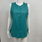 Lafayette 148 New York Womens 100% Leather Vest Snap Front Teal Turquoise SZ 10