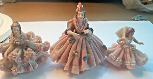 New ListingAntique Dresden Lace Doll Figurine Lot of 3