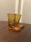 New ListingVintage Amber Glass Cowboy Western Boot Toothpick Holder Shot Glass 3” Set Of 2
