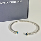 David Yurman Cable Classic Bracelet with Yellow Gold, 4mm Blue Topaz