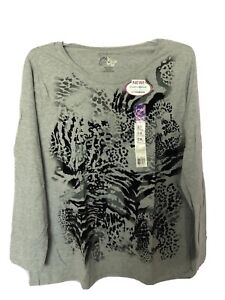 Just My Size Women's JMS Gray Long Sleeve Graphic Tee Size 2X