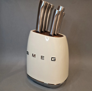 SMEG 7 Piece Stainless Steel Knife Block Set 6 Knives and Block - 4 Colours NEW