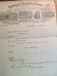 Antique Ephemera Billhead Document Baltimore Bargain House MD Clothing General