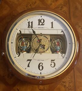 Seiko Melodies in Motion Round Wall Clock 6 Songs Brown Gold QXM130BRH