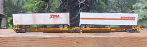 HO scale Weathered Trailer on Flat Car two unit spine car UP 59607 USED