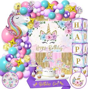 RainMeadow Unicorn Birthday Decorations for Girls Kit, All-in-1 Party Supplies